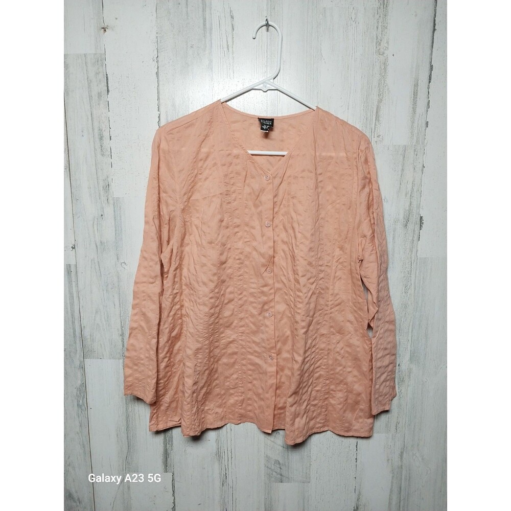 Eileen Fisher Women's Large Orange Textured Cotton Blouse